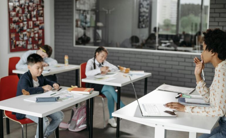 Islamic school in Africa with students studying, representing the complex relationship between religious education and modern educational challenges
